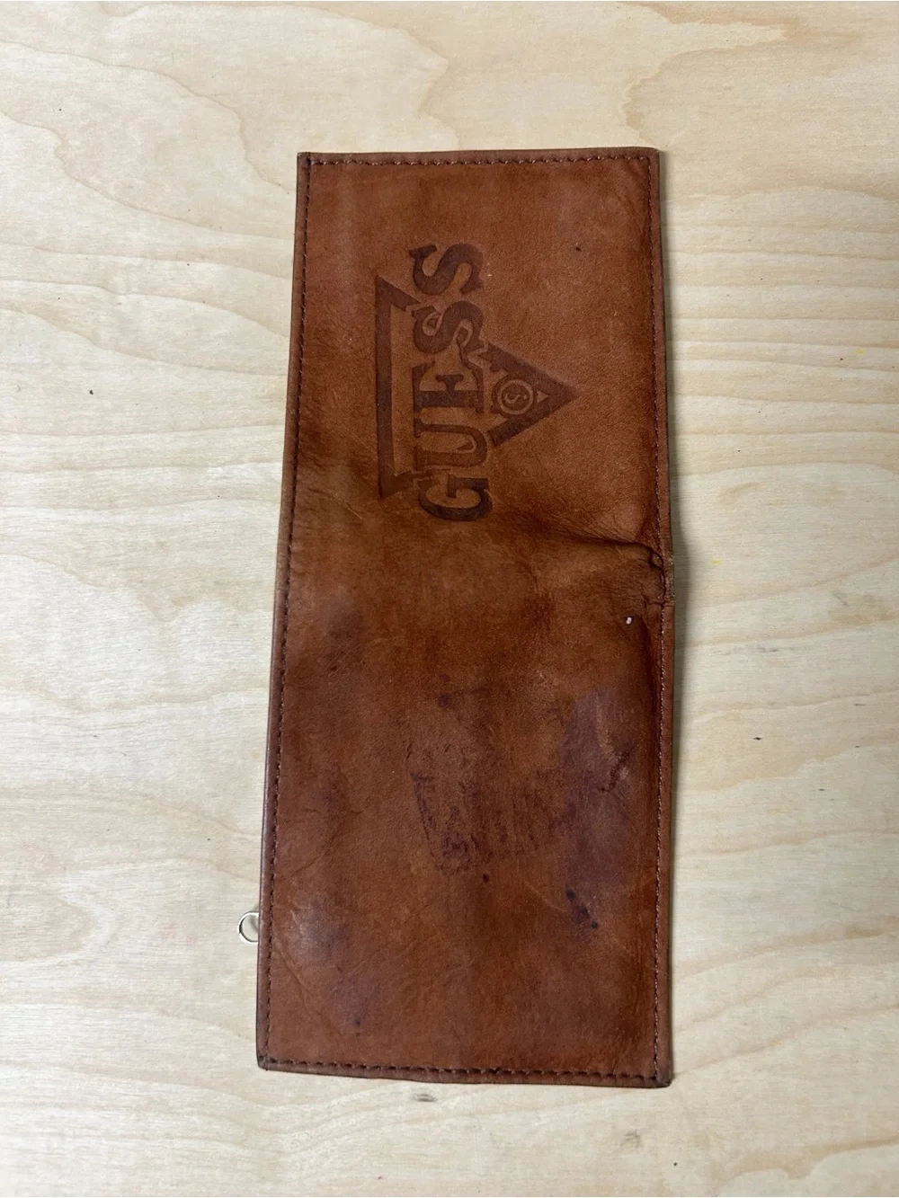 Vintage GUESS Men's Brown Suede Tri-Fold Wallet with Big Embossed Logo RARE